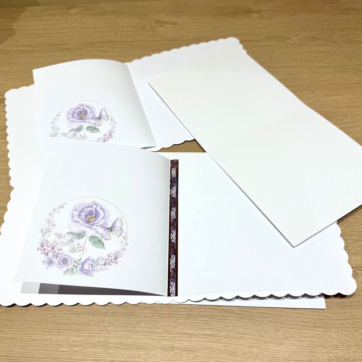 Three Handmade Cards: Butterflies & Flowers - Purples & Lilac