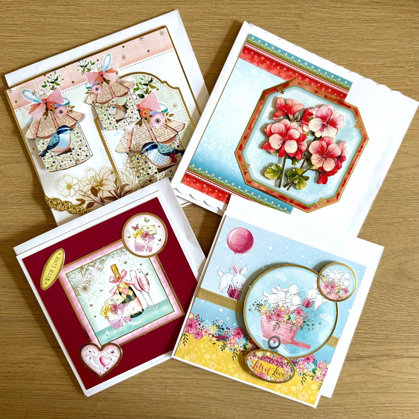 Four Square Handmade Cards: Birds & Flowers