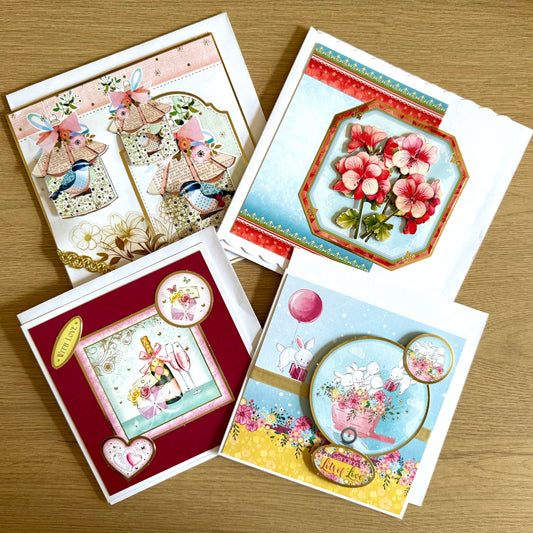 Four Square Handmade Cards: Birds & Flowers