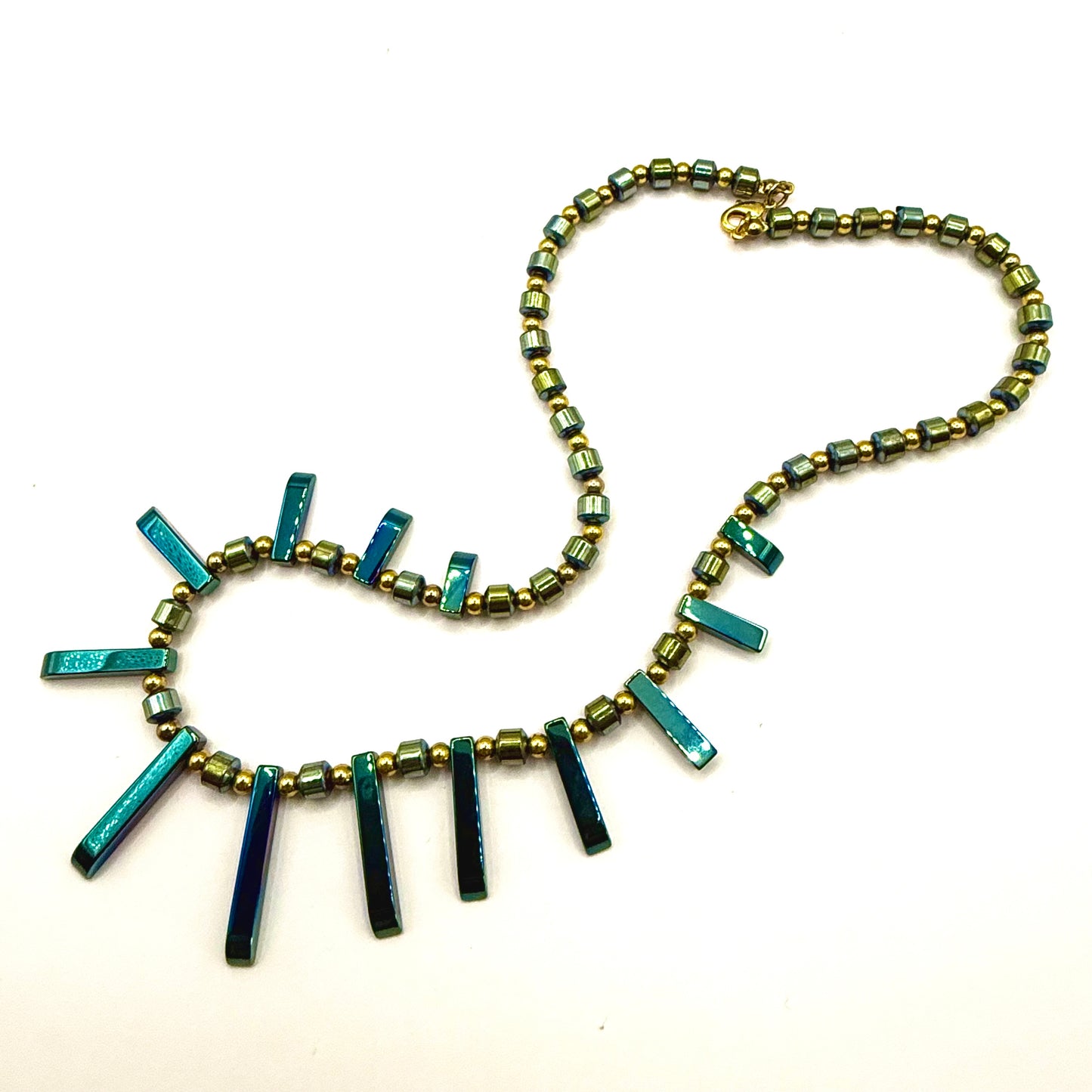 Handmade Hematite Bead Necklace - Greens & Golds