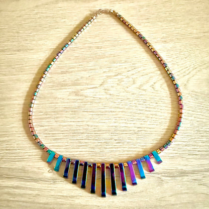 Handmade Hematite Bead Necklace Purple & Golds - Egyptian Style