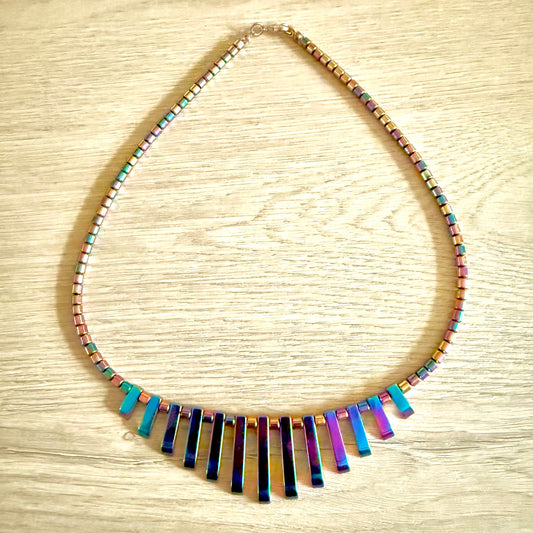 Handmade Hematite Bead Necklace Purple & Golds - Egyptian Style