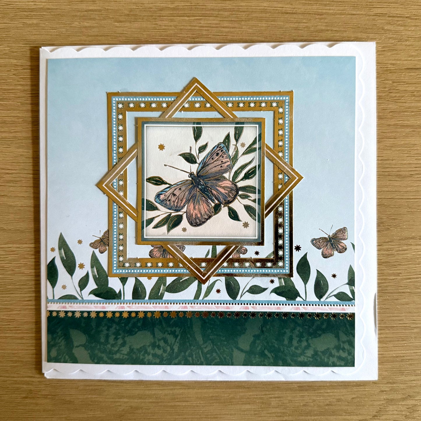 Three Handmade Cards: Butterflies - Greens & Pale Pink
