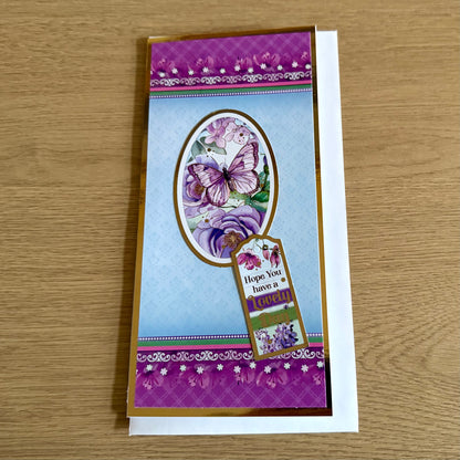 Three 8”x 4” Handmade Cards: Butterflies - Deep Pink & Pale Blue