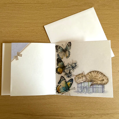 Three Handmade Square 7”x7” Cards: Cats - Tortoiseshell, Maine Coon & Birman