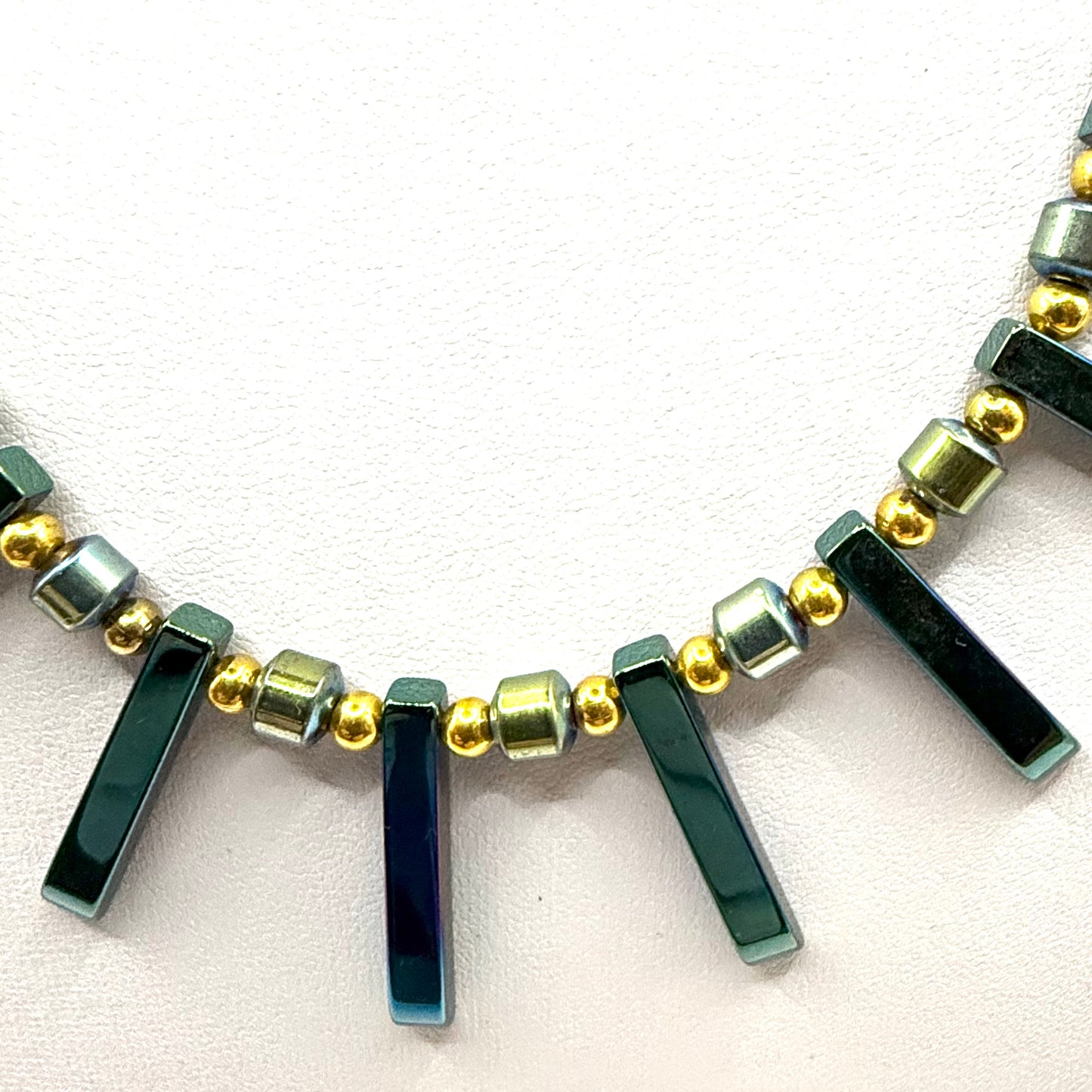 Handmade Hematite Bead Necklace - Greens & Golds