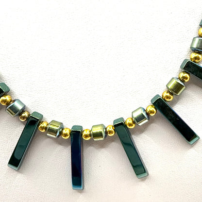 Handmade Hematite Bead Necklace - Greens & Golds
