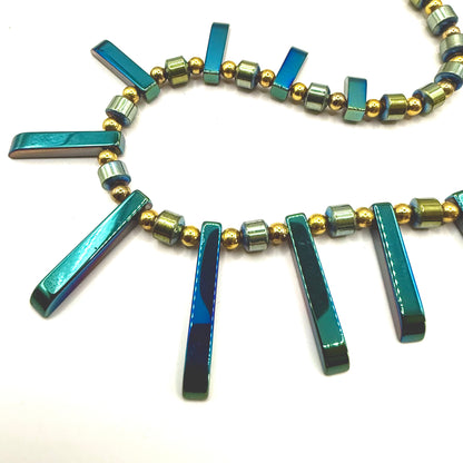 Handmade Hematite Bead Necklace - Greens & Golds