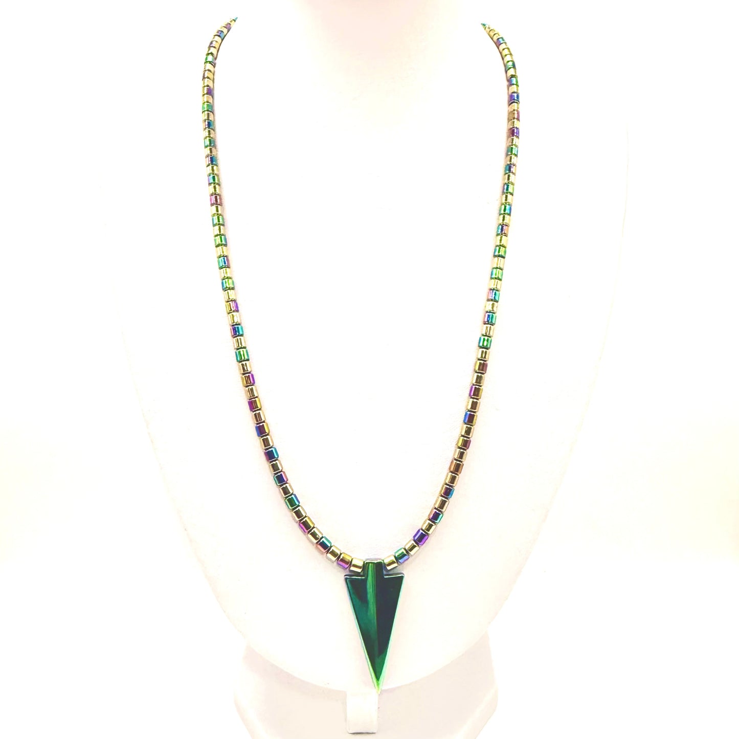 Handmade Hematite Bead Necklace - Greens, Golds & Pinks