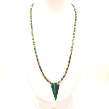 Handmade Hematite Bead Necklace - Greens, Golds & Pinks