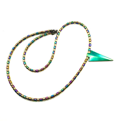 Handmade Hematite Bead Necklace - Greens, Golds & Pinks