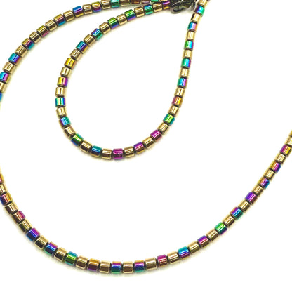 Handmade Hematite Bead Necklace - Greens, Golds & Pinks