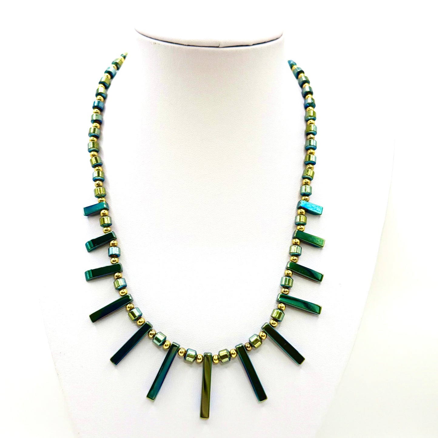 Handmade Hematite Bead Necklace - Greens & Golds