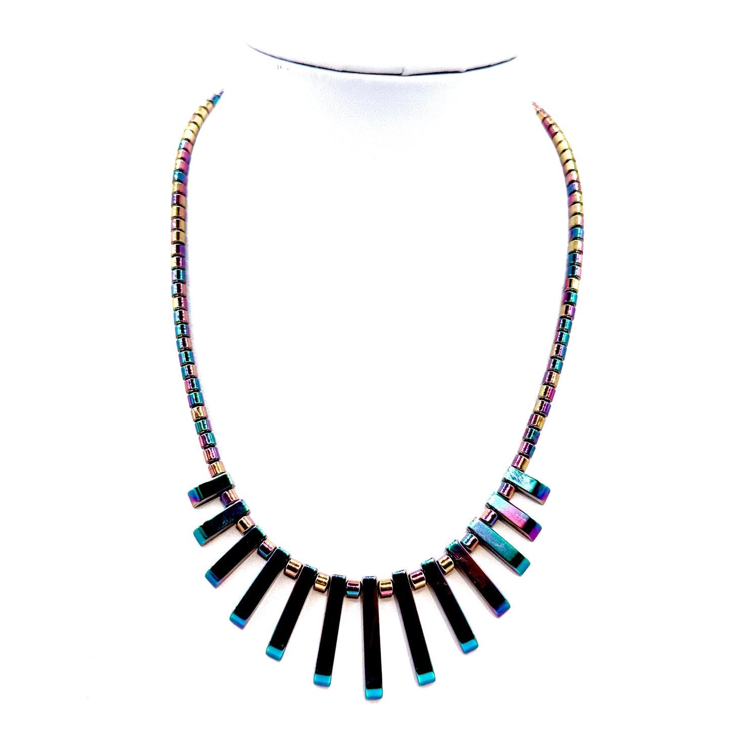 Handmade Hematite Bead Necklace Purple & Golds - Egyptian Style