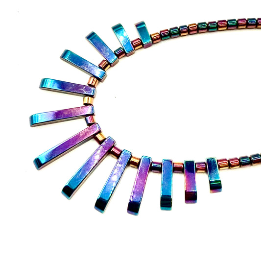 Handmade Hematite Bead Necklace Purple & Golds - Egyptian Style