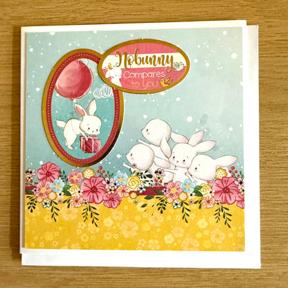 Four Square Handmade Cards: Bunnies & Flowers