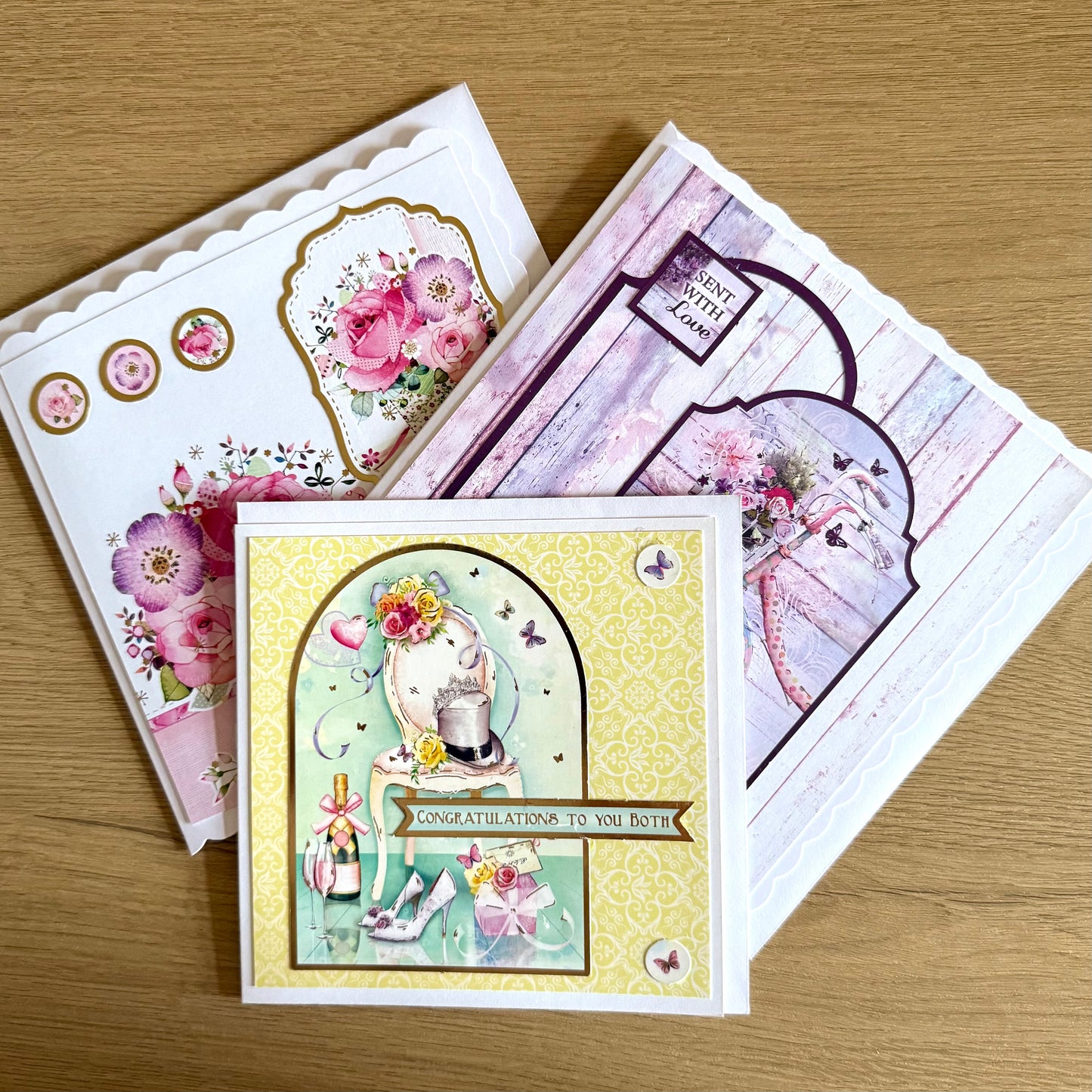 Three Handmade Cards: Roses, Bicycle & Congratulations
