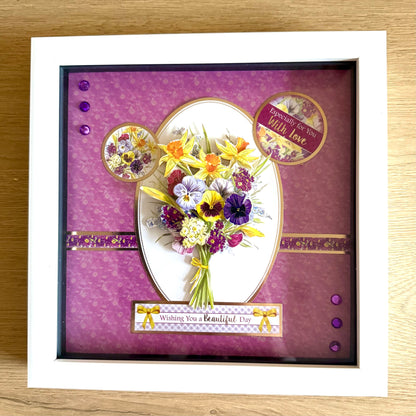 Square 3D Box Frame 8”x8” Pansy Flower Picture - With Love & Beautiful Day