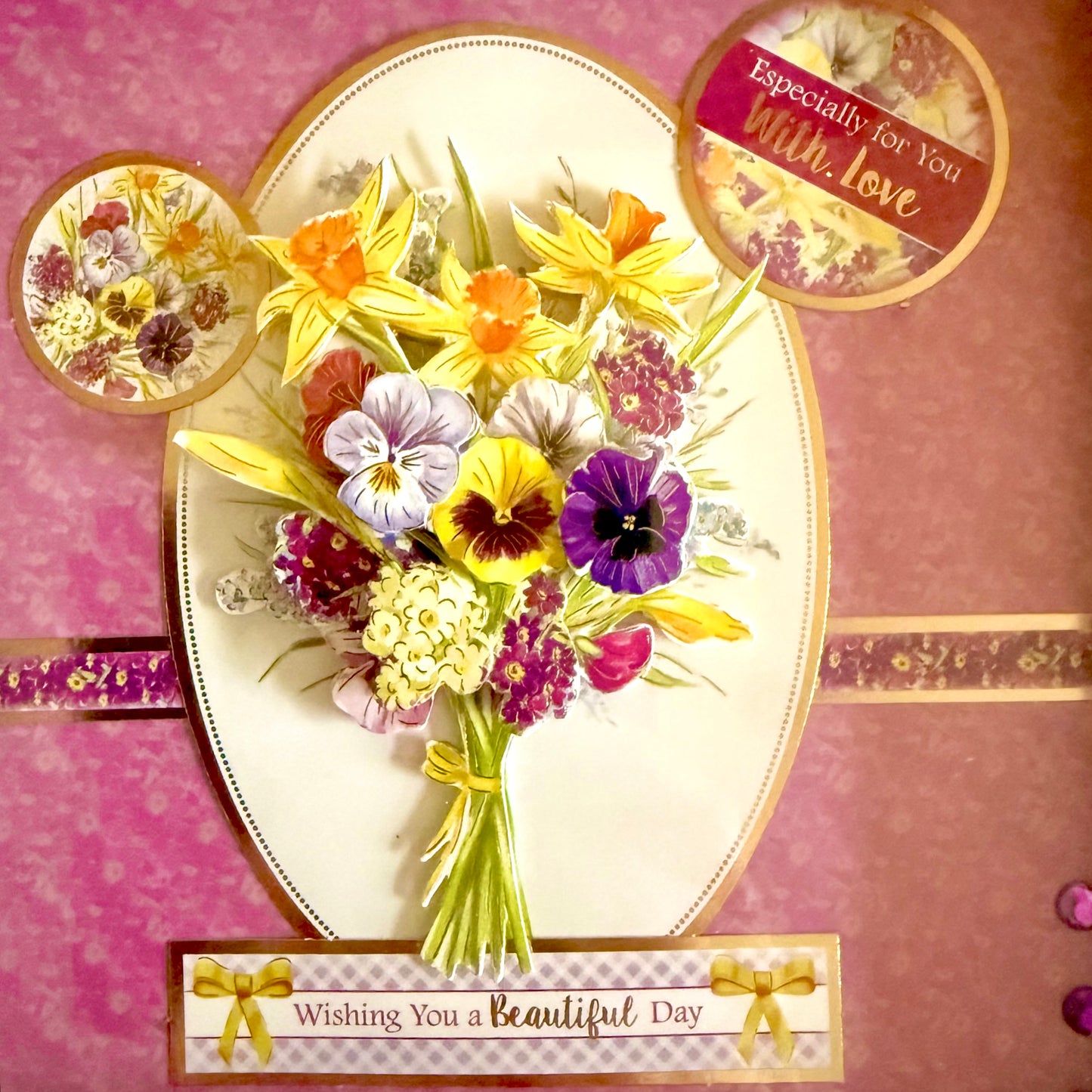Square 3D Box Frame 8”x8” Pansy Flower Picture - With Love & Beautiful Day