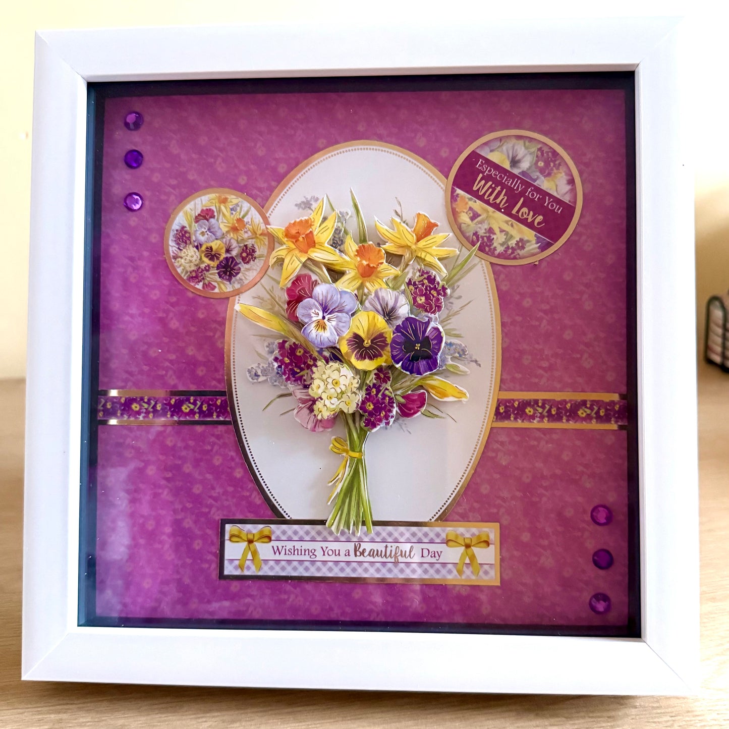 Square 3D Box Frame 8”x8” Pansy Flower Picture - With Love & Beautiful Day