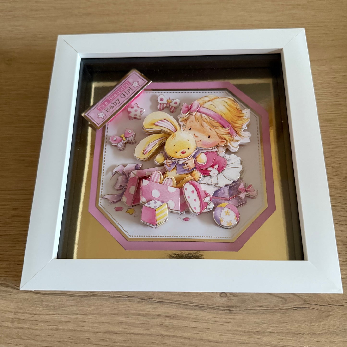 Square 3D Box Frame 6”x6” Decoupage Picture - Beautiful Baby Girl In Pink