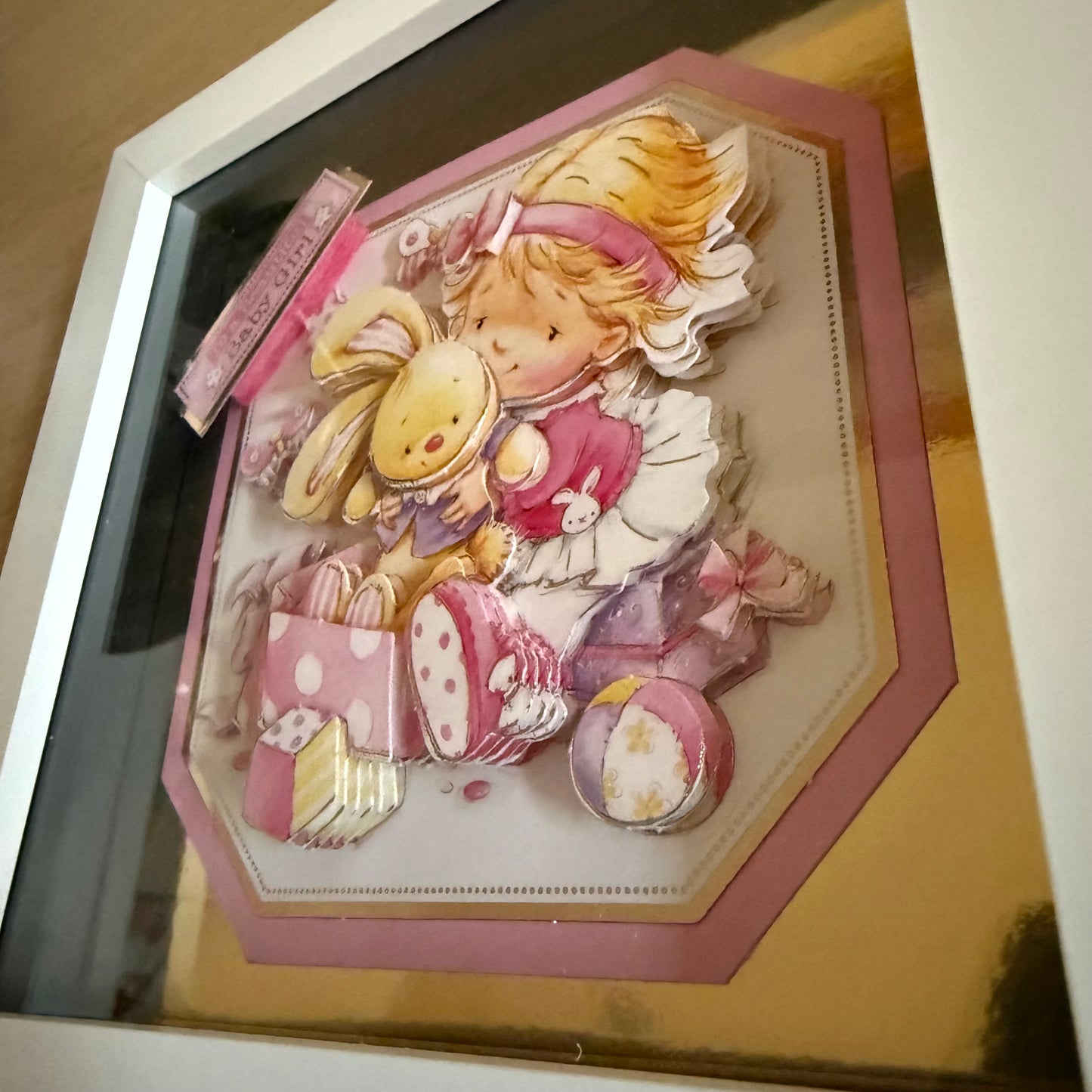 Square 3D Box Frame 6”x6” Decoupage Picture - Beautiful Baby Girl In Pink