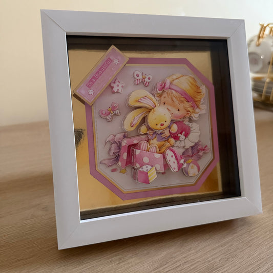 Square 3D Box Frame 6”x6” Decoupage Picture - Beautiful Baby Girl In Pink