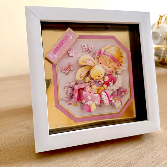 Square 3D Box Frame 6”x6” Decoupage Picture - Beautiful Baby Girl In Pink