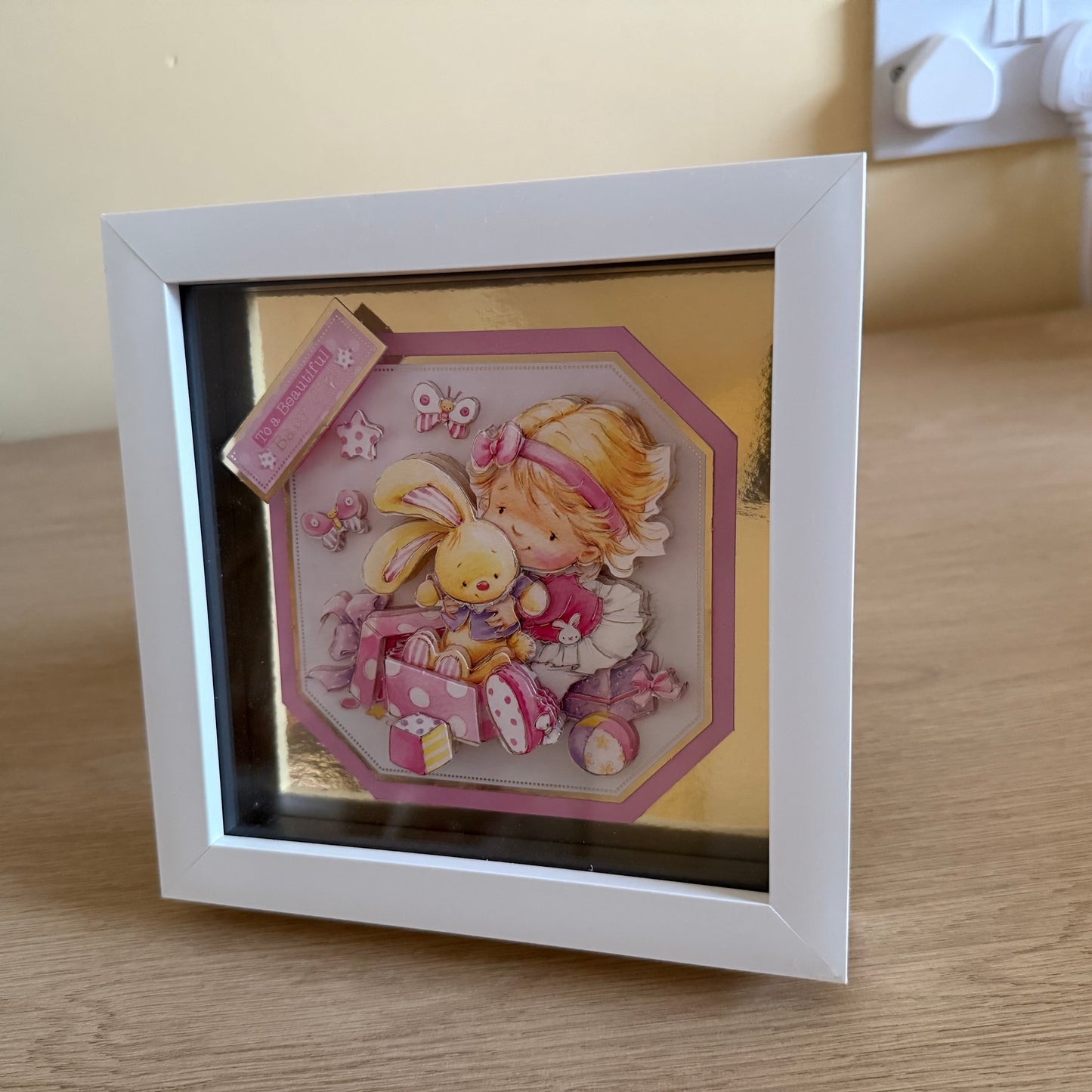 Square 3D Box Frame 6”x6” Decoupage Picture - Beautiful Baby Girl In Pink