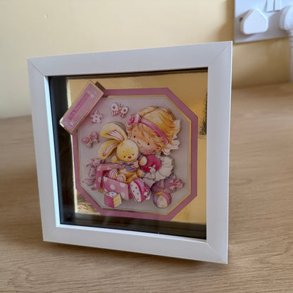 Square 3D Box Frame 6”x6” Decoupage Picture - Beautiful Baby Girl In Pink