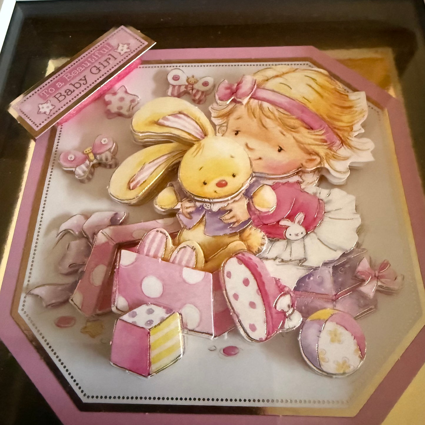 Square 3D Box Frame 6”x6” Decoupage Picture - Beautiful Baby Girl In Pink