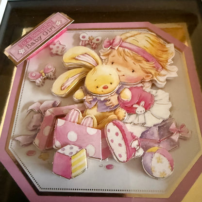 Square 3D Box Frame 6”x6” Decoupage Picture - Beautiful Baby Girl In Pink